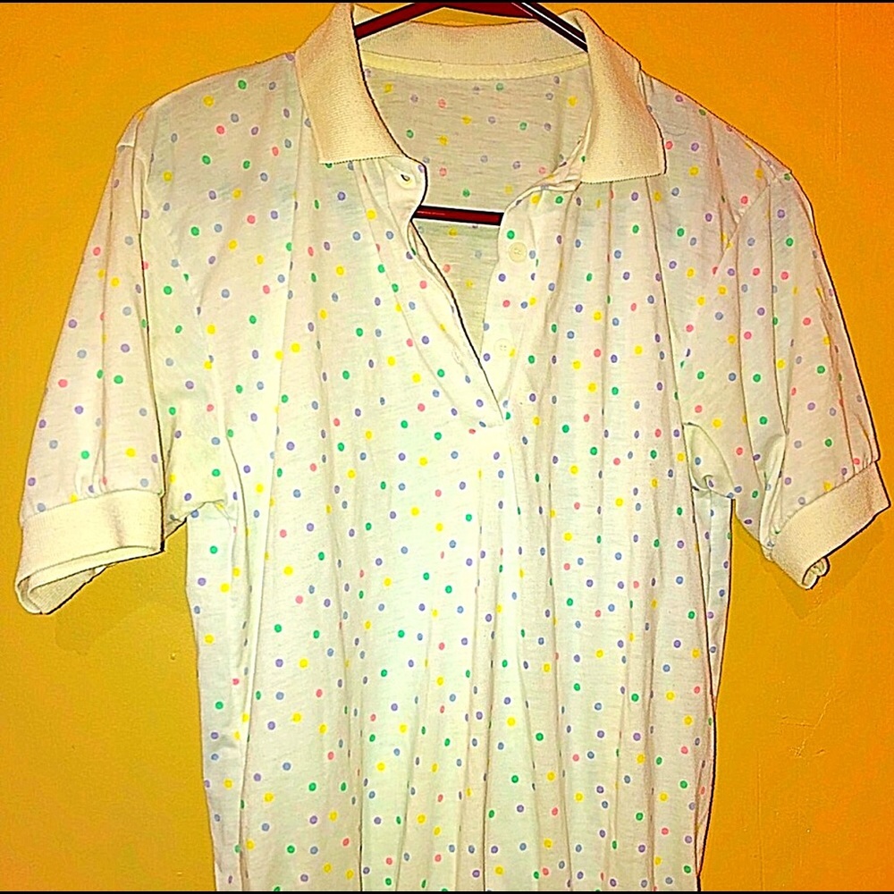 Vintage 80s Retro polka dot collared blouse